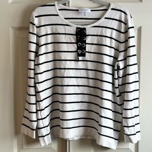 Calvin Klein Striped Lace-up Grommet Long Sleeve Sweater Women’s Size XL